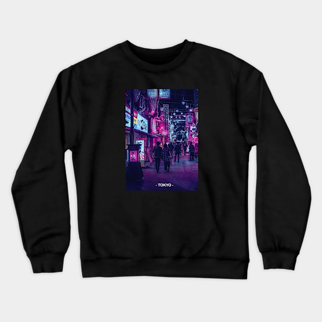 Tokyo Street Neon Synthwave Crewneck Sweatshirt by JeffDesign